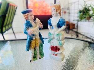 Rare Antique Occupied Japan Porcelain Colonial Couple Vintage Figurine Set